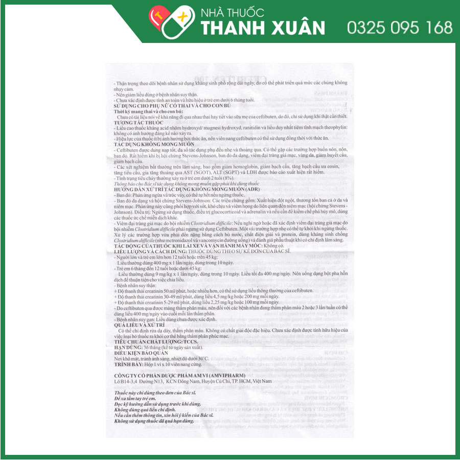 Cefbuten 200 điều trị các trường hợp nhiễm khuẩn vừa và nhẹ